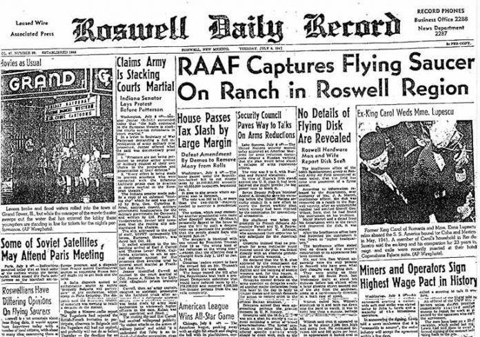 Artikel des Roswell Daily Record, Juli 1947