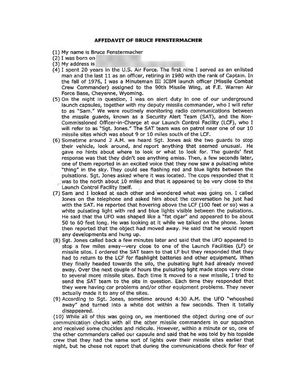 Fenstermacher Affidavit, Seite 1